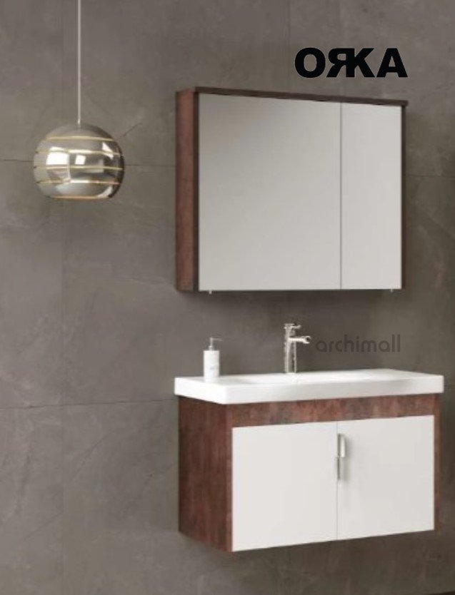 Orka Luna 80 cm Asma Banyo Dolabı-Kahve Taş