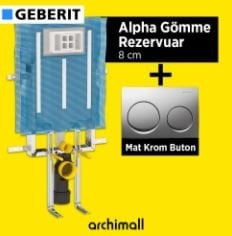 Geberit Alpha Kombifix 8 cm gömme Rezervuar + Mat Krom Buton